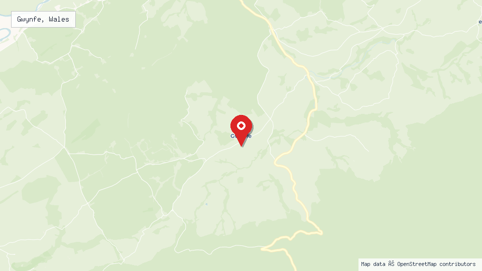 Street map of Gwynfe, Wales with location pin