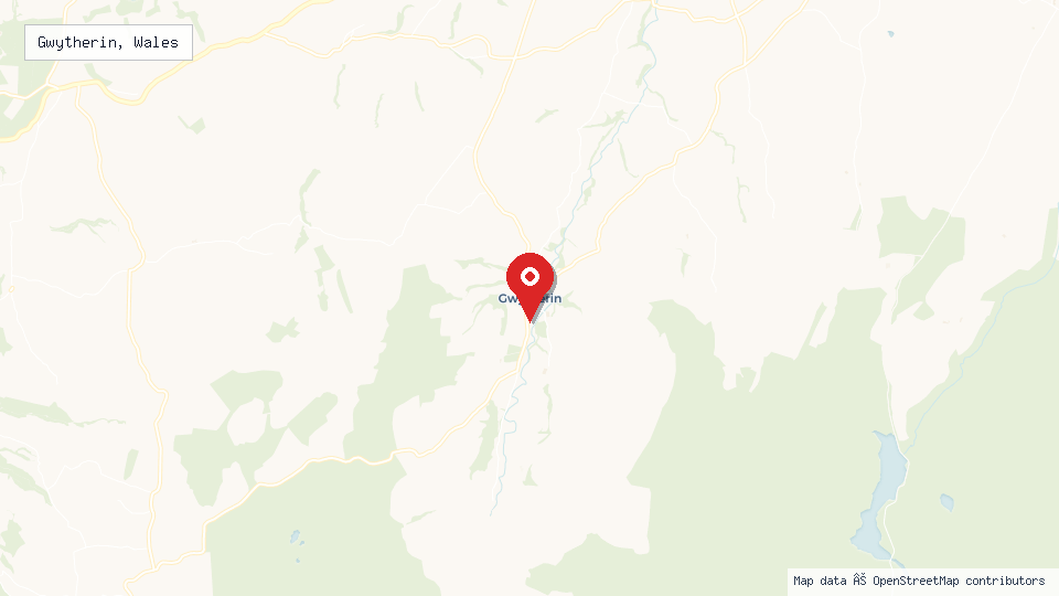 Street map of Gwytherin, Wales with location pin