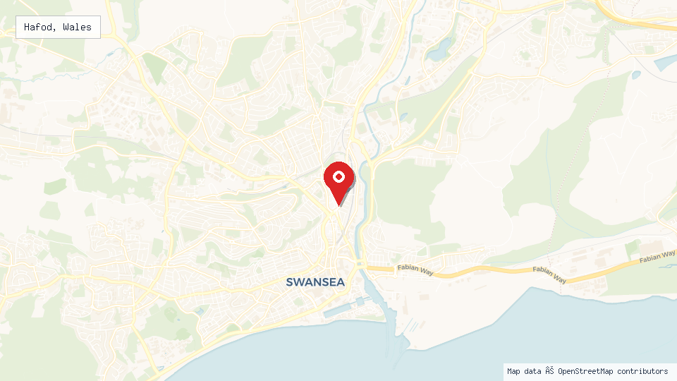 Street map of Hafod, Wales with location pin