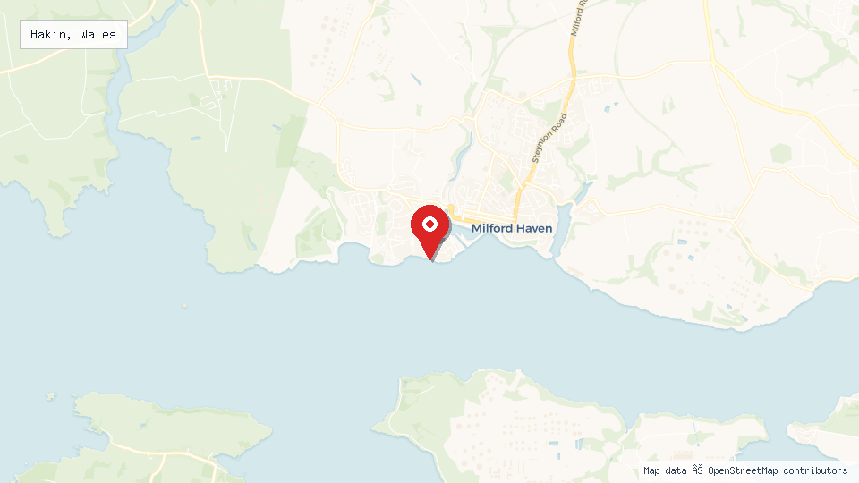 Street map of Hakin, Wales with location pin