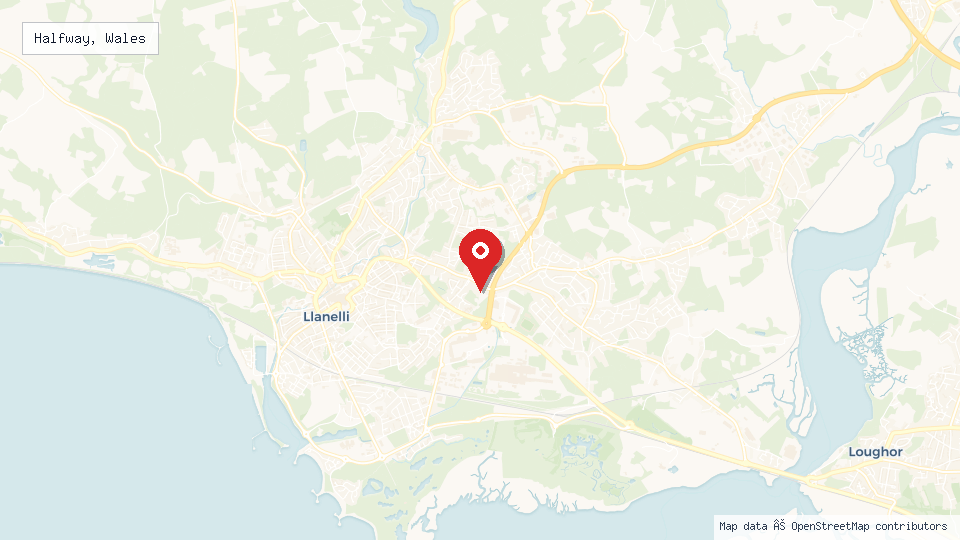Street map of Halfway, Wales with location pin