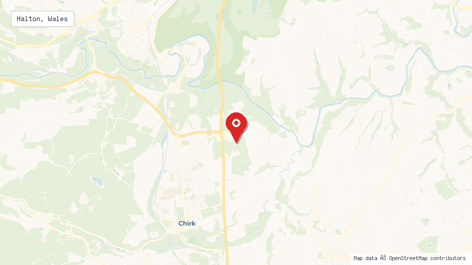 Street map of Halton, Wales with location pin