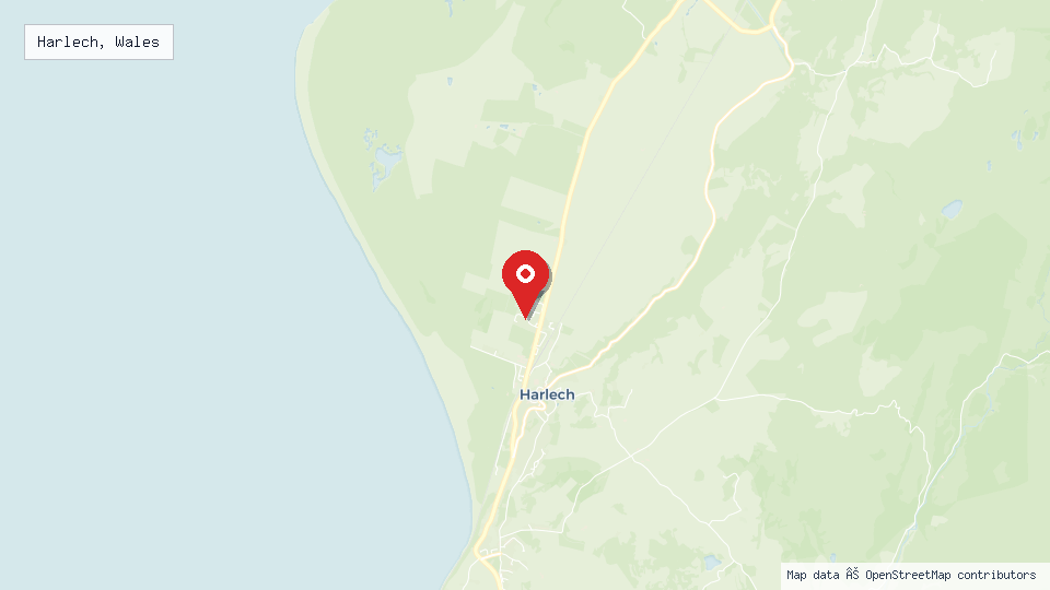 Street map of Harlech, Wales with location pin
