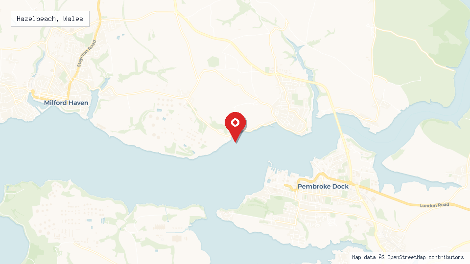 Street map of Hazelbeach, Wales with location pin