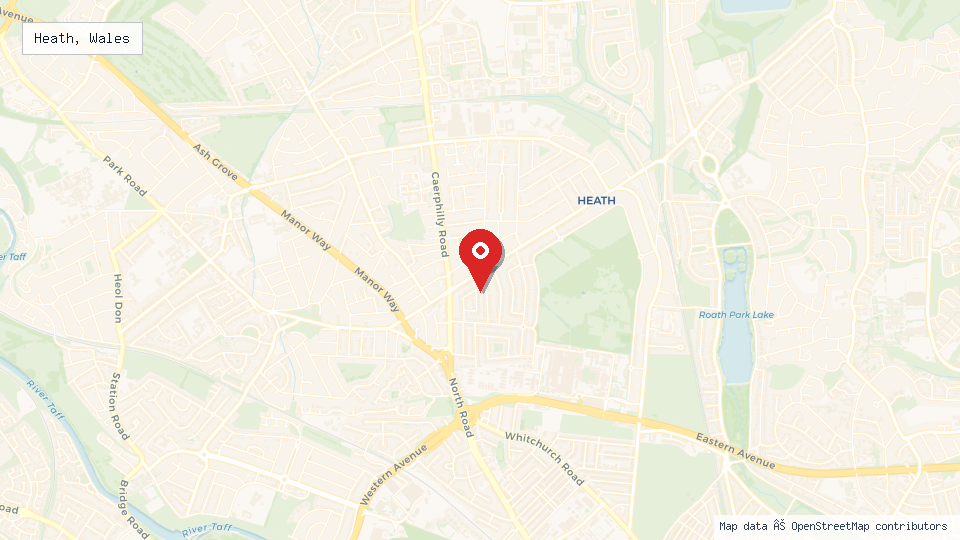 Street map of Heath, Wales with location pin