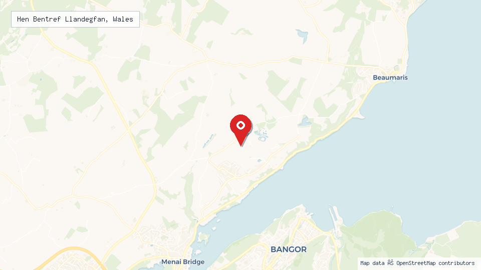 Street map of Hen Bentref Llandegfan, Wales with location pin