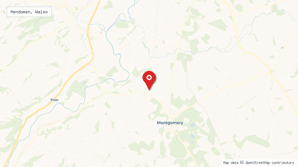 Street map of Hendomen, Wales with location pin