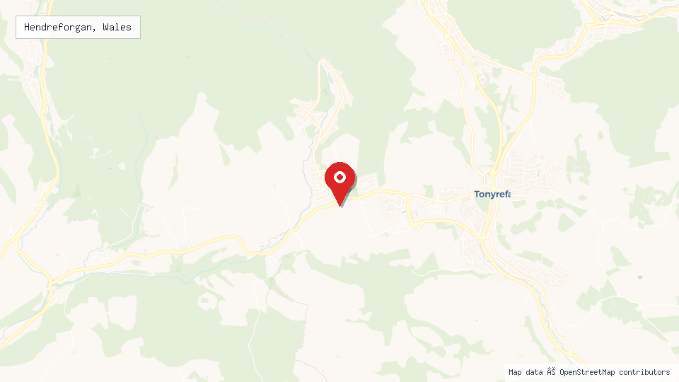 Street map of Hendreforgan, Wales with location pin