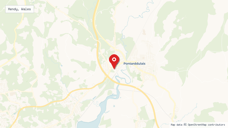 Street map of Hendy, Wales with location pin