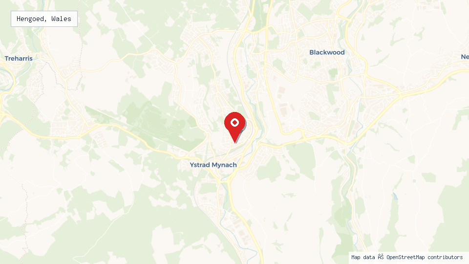 Street map of Hengoed, Wales with location pin
