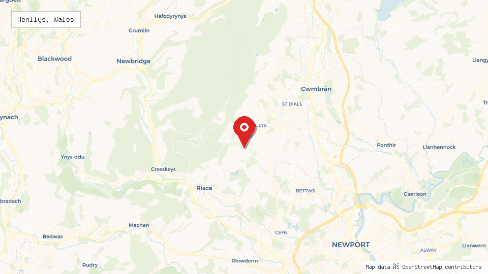 Street map of Henllys, Wales with location pin