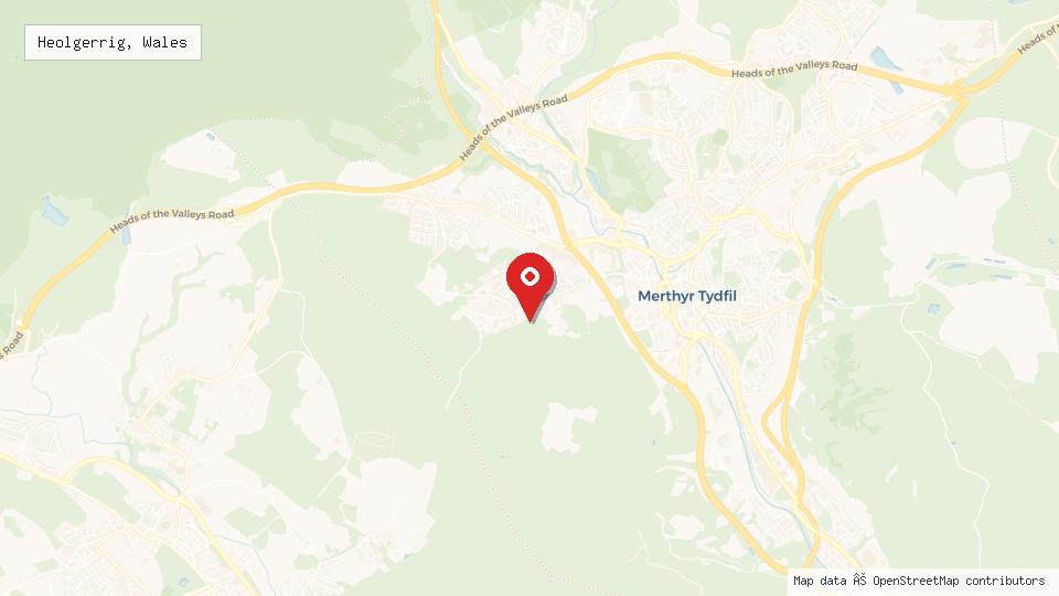 Street map of Heolgerrig, Wales with location pin