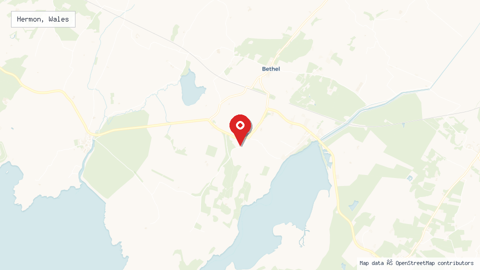 Street map of Hermon, Wales with location pin