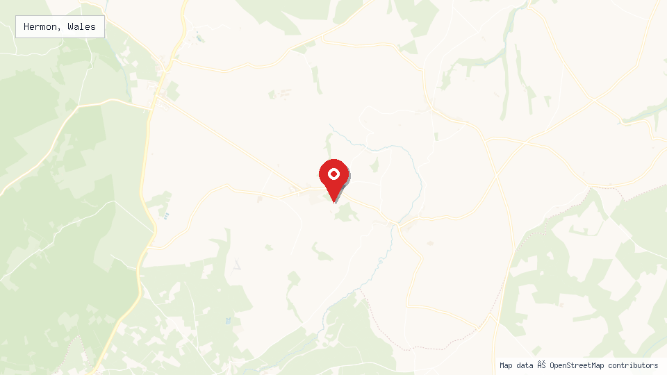 Street map of Hermon, Wales with location pin