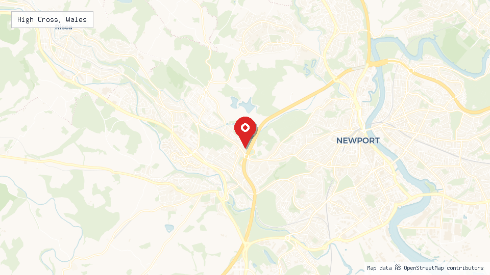 Street map of High Cross, Wales with location pin
