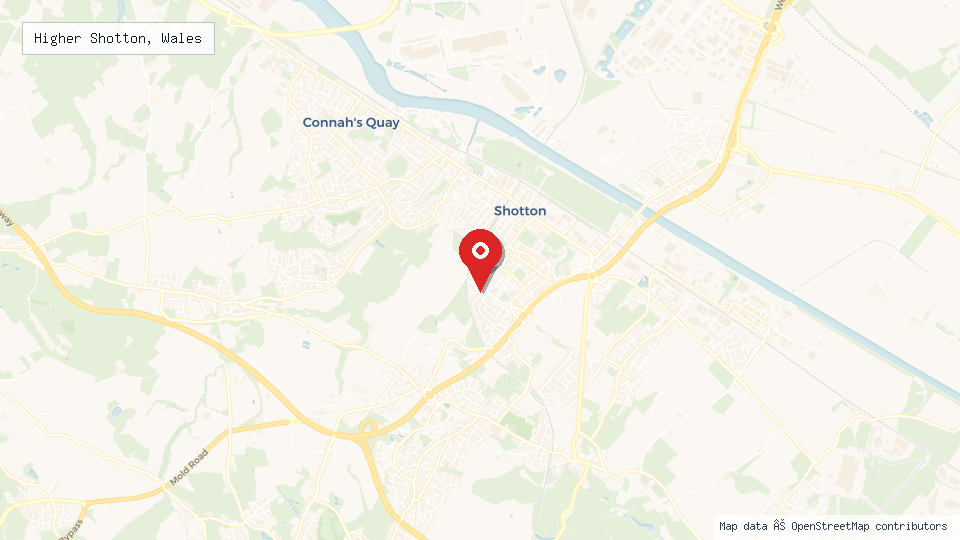 Street map of Higher Shotton, Wales with location pin
