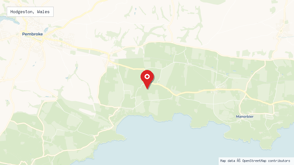 Street map of Hodgeston, Wales with location pin