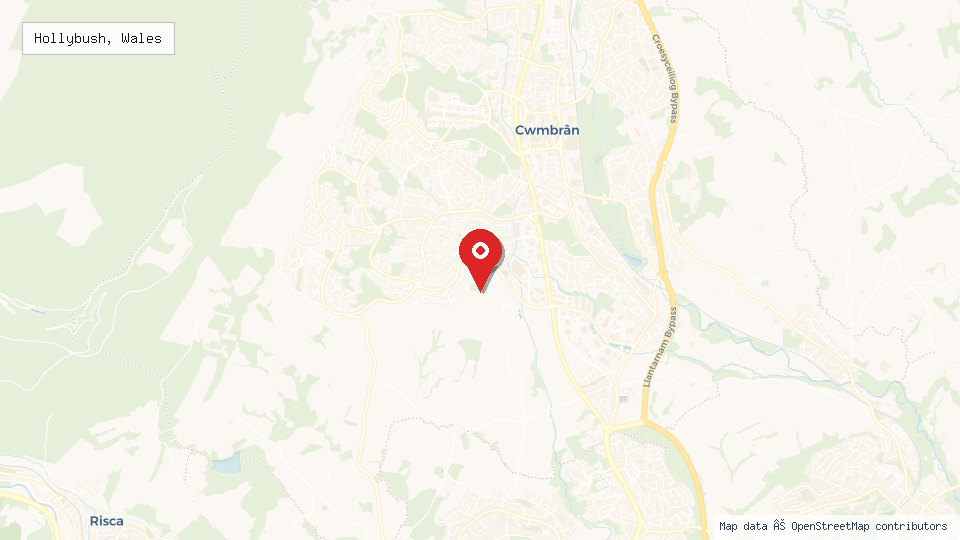Street map of Hollybush, Wales with location pin