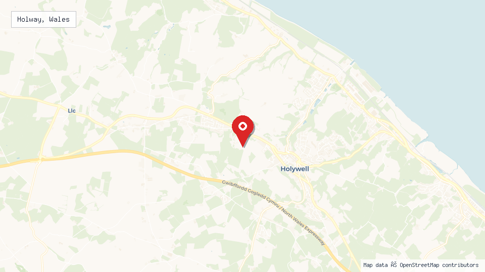 Street map of Holway, Wales with location pin