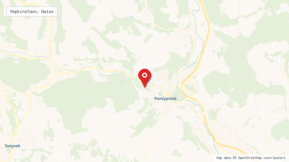 Street map of Hopkinstown, Wales with location pin