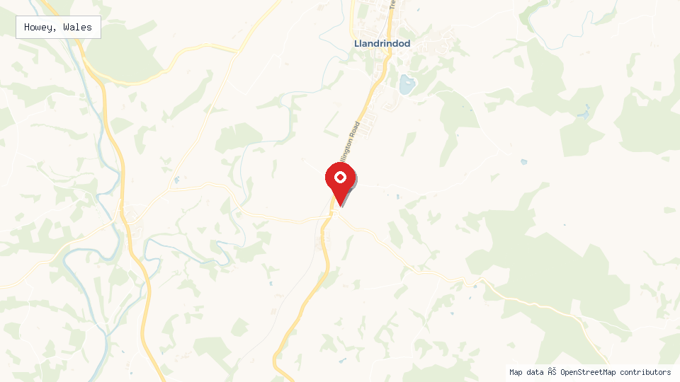 Street map of Howey, Wales with location pin