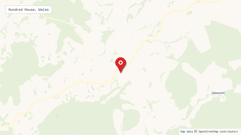 Street map of Hundred House, Wales with location pin