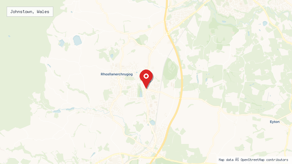 Street map of Johnstown, Wales with location pin