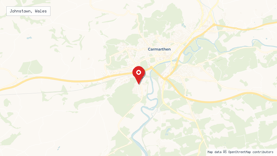 Street map of Johnstown, Wales with location pin