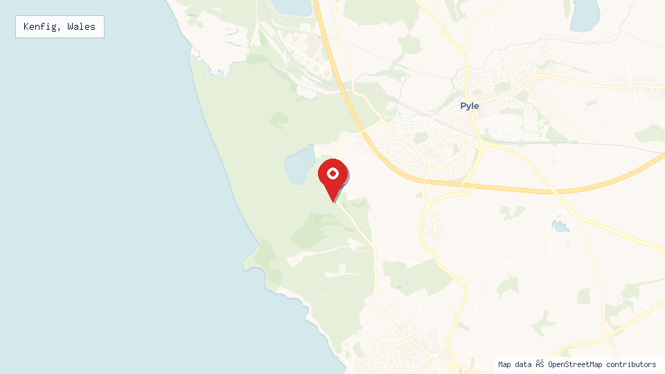 Street map of Kenfig, Wales with location pin