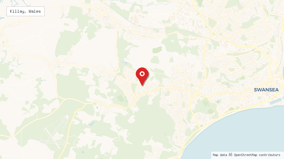 Street map of Killay, Wales with location pin