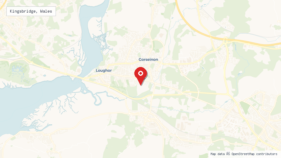 Street map of Kingsbridge, Wales with location pin