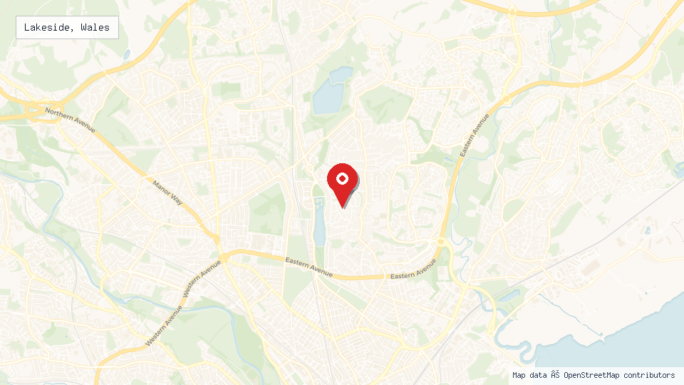 Street map of Lakeside, Wales with location pin