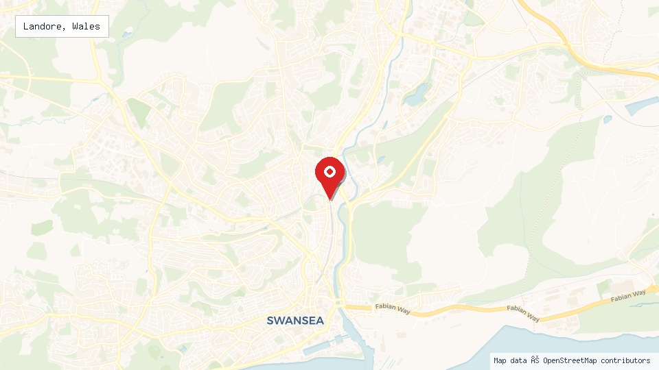 Street map of Landore, Wales with location pin