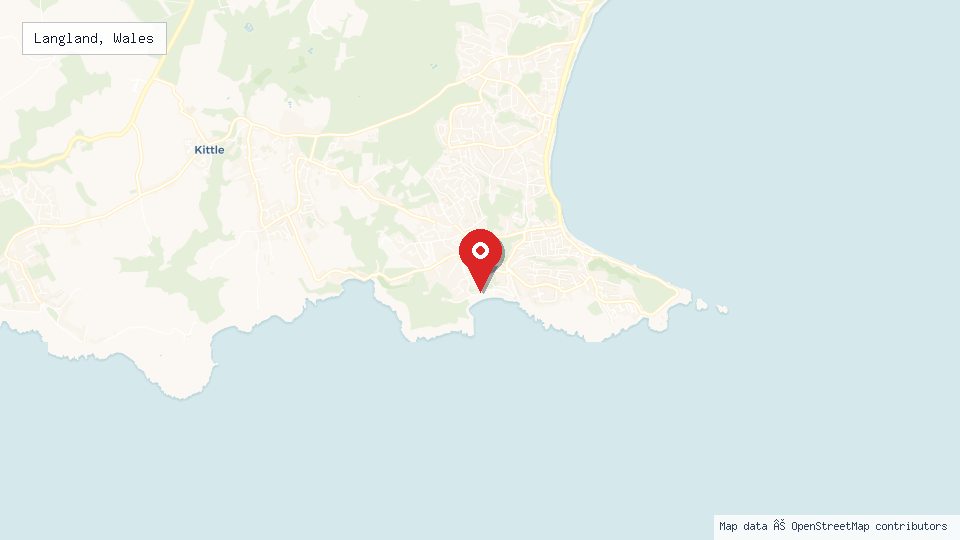 Street map of Langland, Wales with location pin