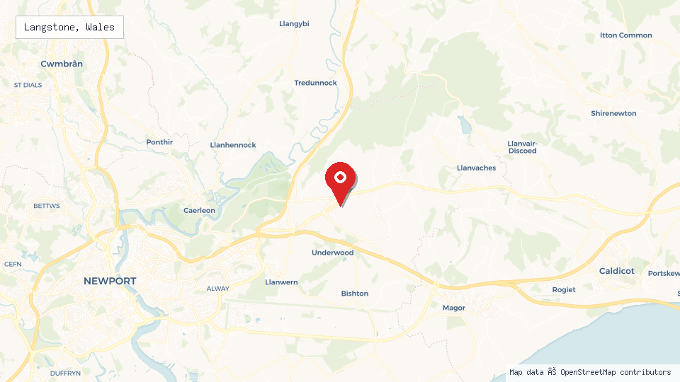 Street map of Langstone, Wales with location pin