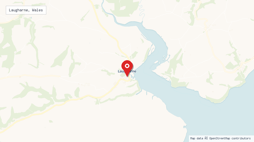 Street map of Laugharne, Wales with location pin