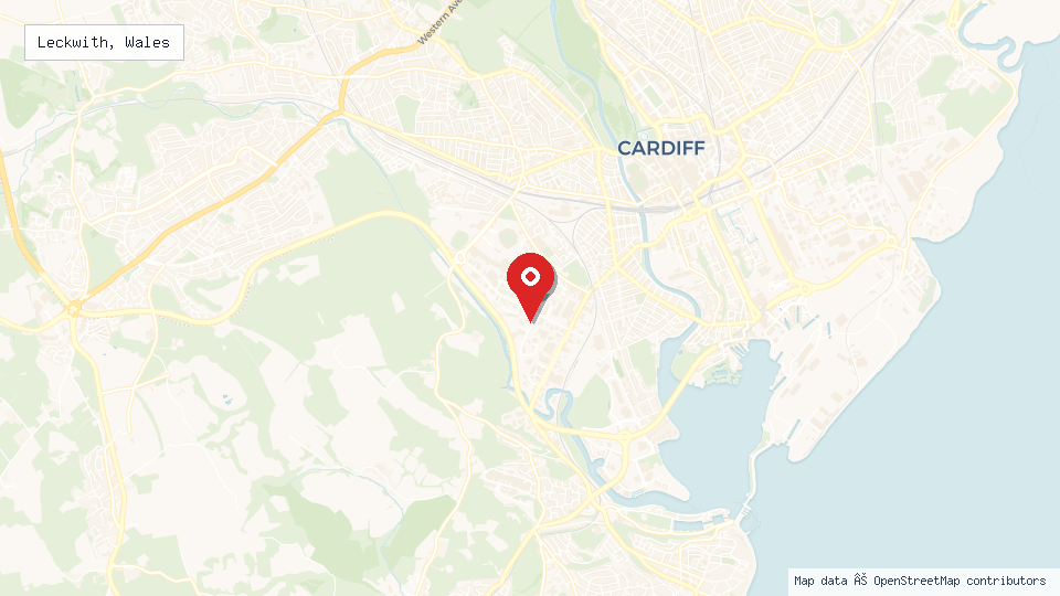 Street map of Leckwith, Wales with location pin