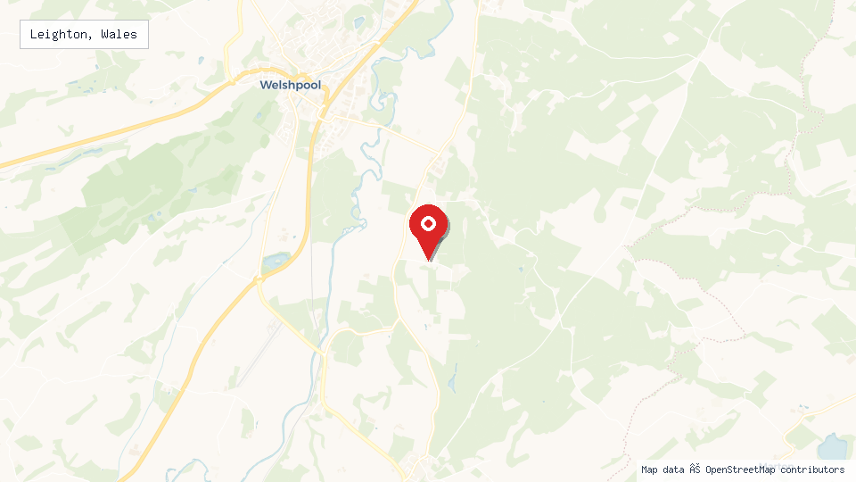 Street map of Leighton, Wales with location pin