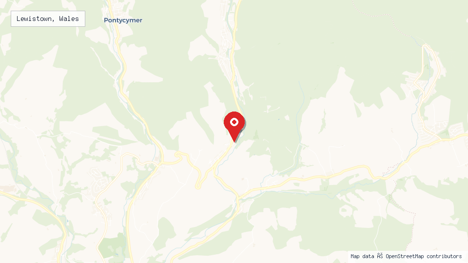 Street map of Lewistown, Wales with location pin