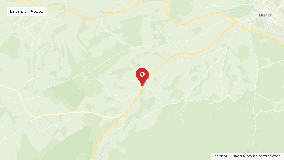 Street map of Libanus, Wales with location pin