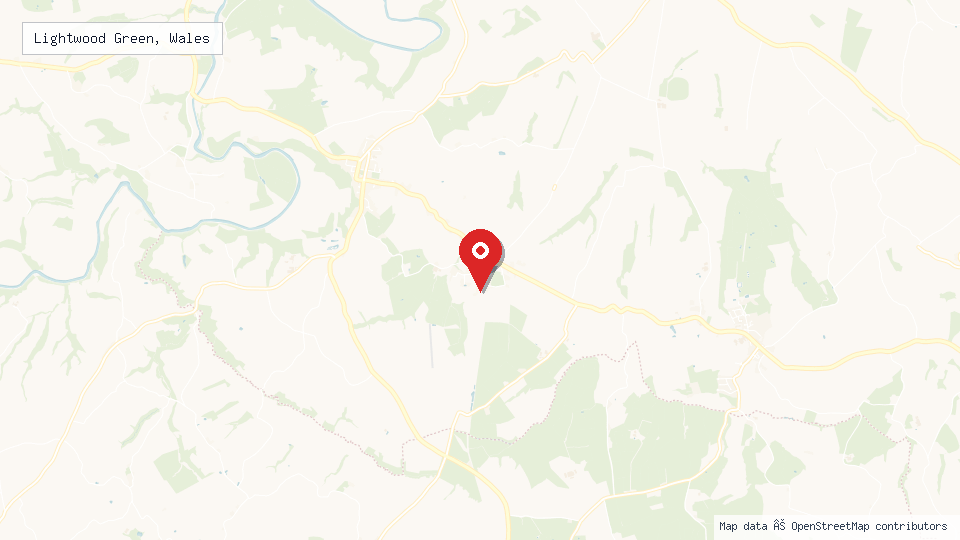Street map of Lightwood Green, Wales with location pin