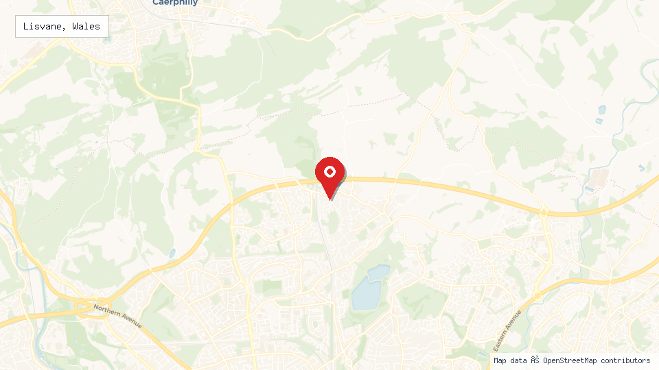 Street map of Lisvane, Wales with location pin