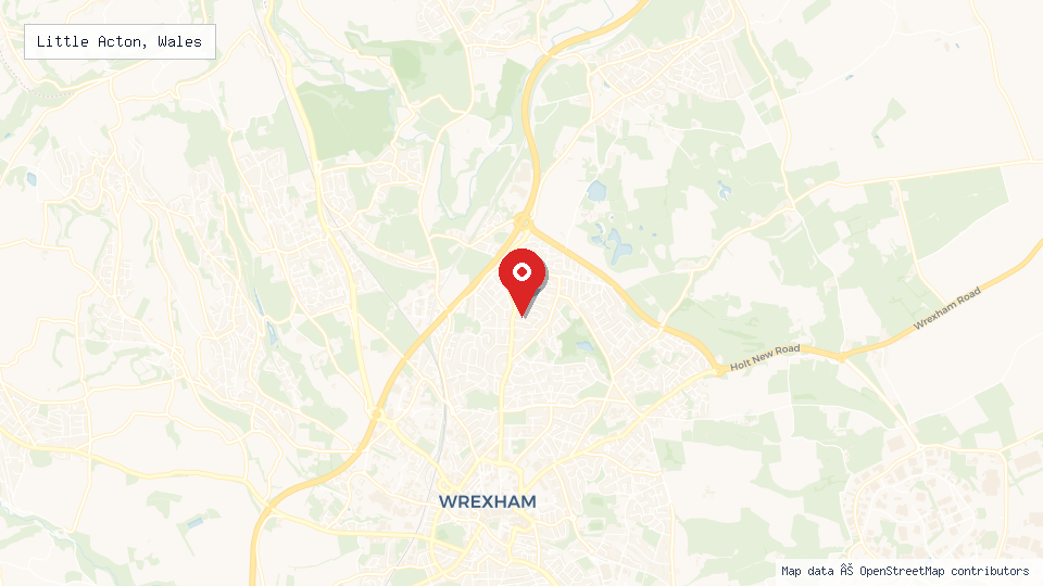 Street map of Little Acton, Wales with location pin