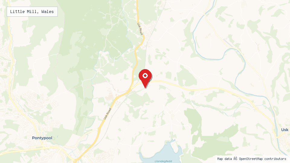 Street map of Little Mill, Wales with location pin