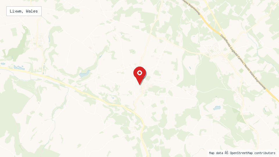 Street map of Lixwm, Wales with location pin