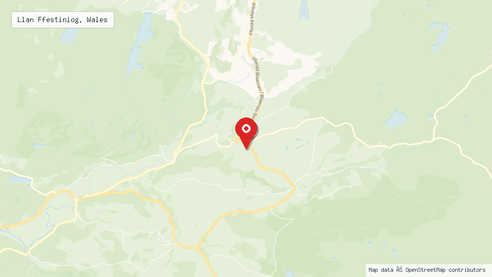 Street map of Llan Ffestiniog, Wales with location pin