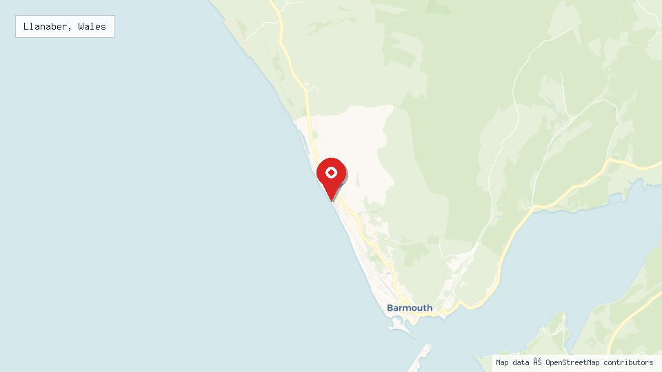 Street map of Llanaber, Wales with location pin