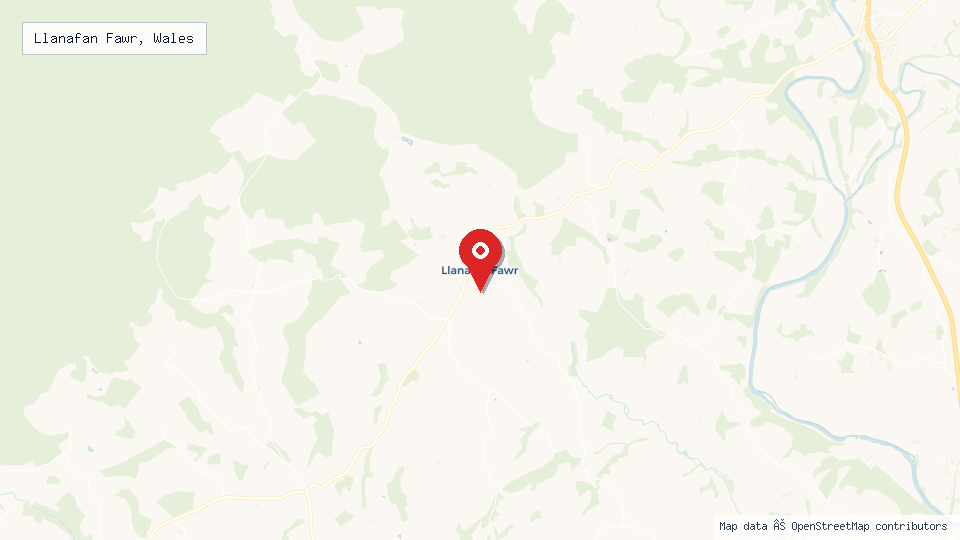 Street map of Llanafan Fawr, Wales with location pin