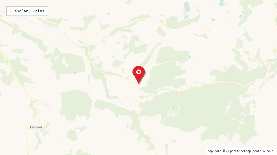 Street map of Llanafan, Wales with location pin