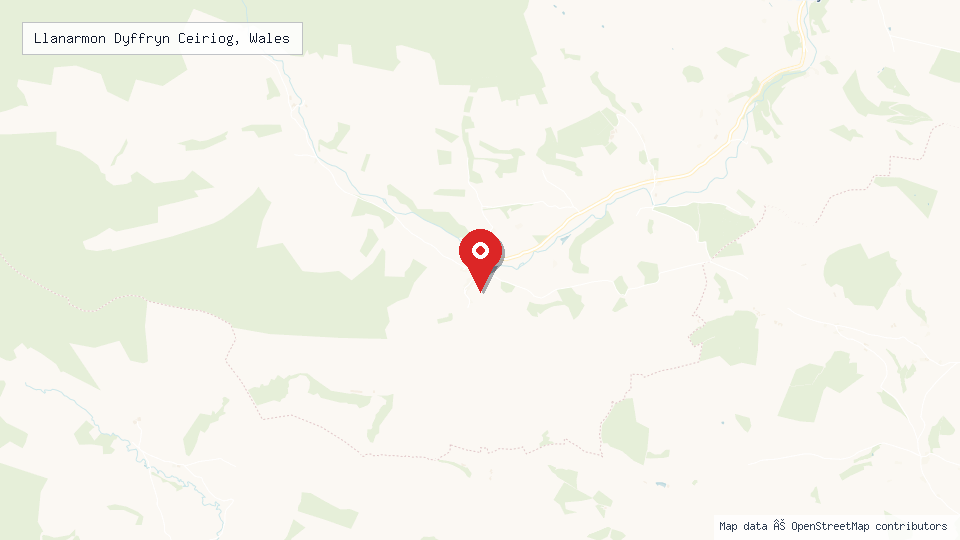Street map of Llanarmon Dyffryn Ceiriog, Wales with location pin